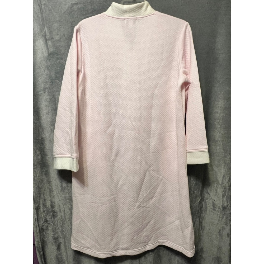 Miss Elaine L Pink Quilted Zip Front Housecoat Duster Robe Embroidered Pockets - Picture 7 of 8